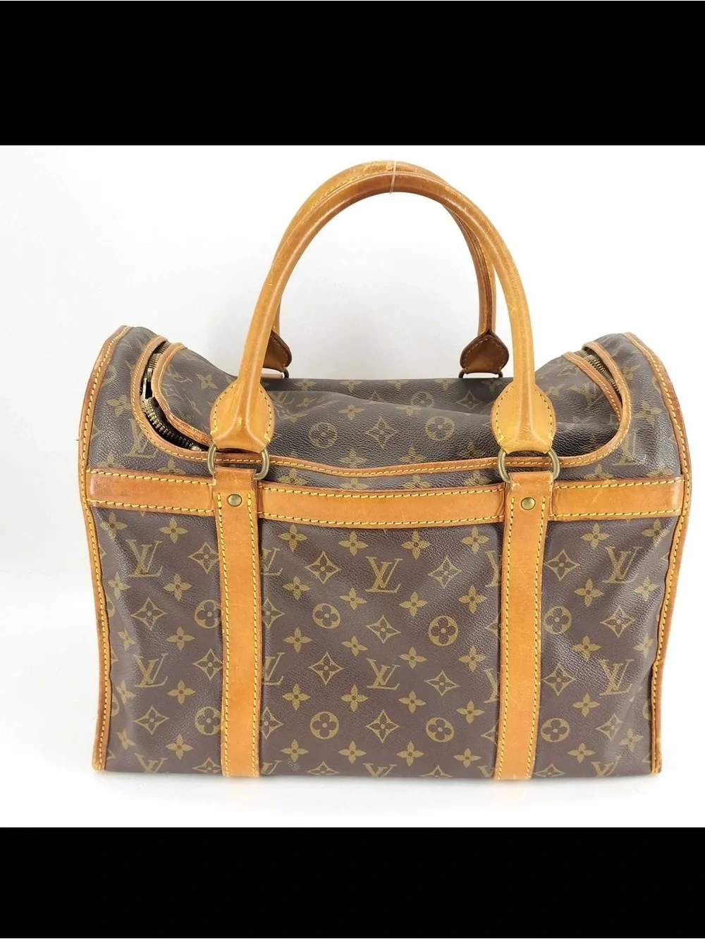 Louis Vuitton Chaussures 40 Brown Monogram Canvas Handbag with Tan Leather Trim